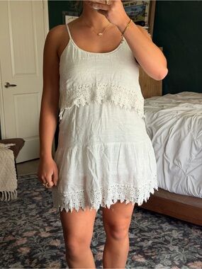 White Crochet-Trim Sleeveless Mini Dress